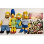 Vintage 1st season 1990 Simpsons Acme dolls, vintage Hulk comic, Corgi 1979 Supermobiles,