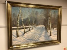 Continental School : A snow covered track, oil on canvas,