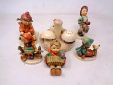 A three piece Carltonware cruet set on stand together with five further West German Goebel Hummel
