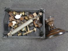 A box of Cormessol vintage sprayer, brass taps, 19th century brass handles,