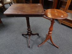 A 19th century mahogany pedestal occasional table together with further pedestal wine table.