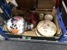 A box of ceramics including Crown Devon, Oriental floral patterned vase,