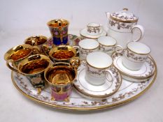 A bone china 12 piece white and gilt coffee service on tray together with six further Italian