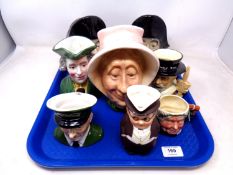 A tray of eight character jugs including Kingston pottery, Carltonware, Goebel etc.