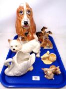 A tray containing Price Kensington figure of a basset hound together with further figures including