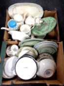 Two boxes of ceramics including Radford pottery charger, Myott dinnerware etc.
