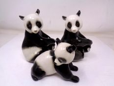 Three USSR china panda figures (tallest 13cm).