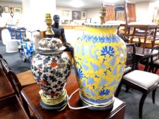 Two oriental pottery lamp bases (tallest 51cm).