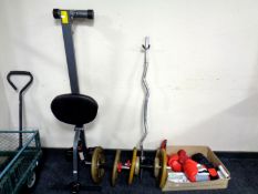 A rowing machine together with a weight bar,