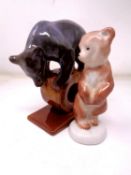 Two USSR china bear ornaments (tallest 14cm).