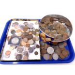 A tray of 18th century and later British coins, Churchill commemorative crown etc.