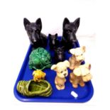 A tray of Sylvac ornaments including dogs, a tortoise moneybox etc.