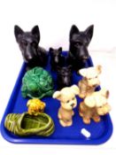 A tray of Sylvac ornaments including dogs, a tortoise moneybox etc.