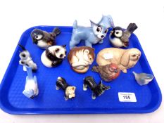 A tray containing Wade porcelain figure of a dog together with further animal figures including