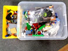 Two boxes containing a quantity of assorted LEGO together with a LEGO Technic monster truck,