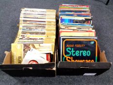 Two boxes containing a quantity of vinyl LPs and LP box sets together with a quantity of Great