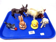 A tray containing Goebel figures including lamb, donkey, kitten etc.