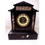 A Victorian slate and marble mantel clock (height 33cm).