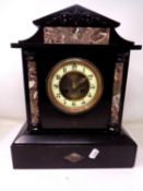 A Victorian slate and marble mantel clock (height 33cm).