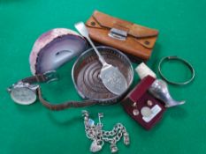 A box containing a silver charm bracelet, gent's Fossil wristwatch,