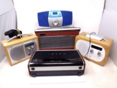 A tray containing five DAB radios by Bush, Roberts etc.