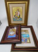 Three framed Iranian pictures including a depiction of Noah's Ark.