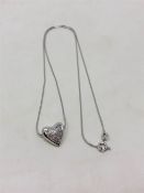 A 9ct white gold necklace with heart pendant, 4g.