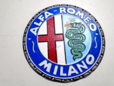 A cast iron wall plaque, Alfa Romeo diameter 24 cm.
