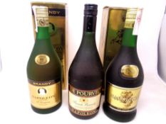 Three bottles of Napoleon Brandy including Napoleon V.S.O.