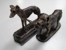 Two cast iron figures, Retriever and Greyhound.