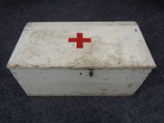 A pine hand painted medical crate.