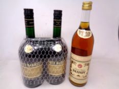 Three bottles of Brandy including Loel Finest Choice Brandy (1 Litre) and two bottles of Three