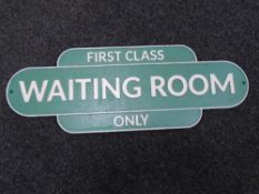 A cast iron wall plaque, First Class Waiting Room Only.