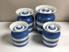 Four T G Green Cornish ware blue and white storage jars (4)