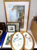 Two Claire Silver watercolours, Flower Fairies in gilt frames together with four further pictures.