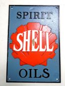 A cast iron wall plaque, Shell Spirit oils.