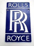 A cast iron wall plaque, Rolls-Royce.