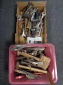 A box and a crate containing a large quantity of vintage hand tools.