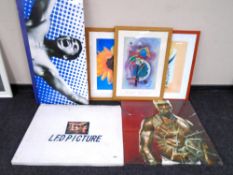 A Java Dreams LED picture (boxed) together with three wall canvases including Muhammad Ali and 50