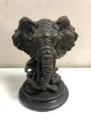 A contemporary bronze figure - Elephant with bull, on marble socle, height 22 cm.