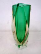 A 1970's Murano green glass vase by Seguso (height 15.4cm).