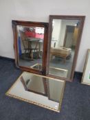 A gilt framed hall mirror together with two further contemporary framed mirrors in mahogany finish.