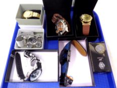 A box containing seven assorted gent's wristwatches including Seiko, Oulm, Weide etc.