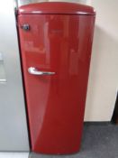 A Hisense American style upright fridge with icebox (red).