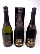 Three bottles of alcohol including Freixenet Cordon Negro Cava (one boxed) together with a further