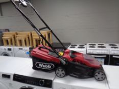 A Webb electric lawn mower (missing battery and charger).