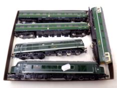 A box containing five 00 gauge engines including Airfix D5531 diesel, Lima D6506 diesel,