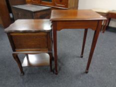 An Edwardian mahogany occasional table together with an oak sewing box.