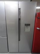 A Haier American double door fridge-freezer (stainless steel). Height 180 cm x 90 cm x 64 cm.