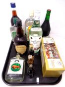 A tray containing assorted bottles of alcohol and alcohol miniatures including Bacardi,